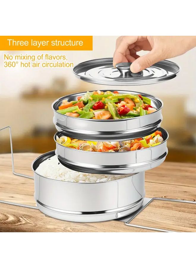 3 Tier Stainless Steel Stackable Steamer Plate Silvery Color Even Heat Distribution - Image 4